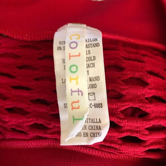 Vintage Red Y2K Mesh Top Fishnet Stretch Long Sleeve Size S M - Picture 9 of 9